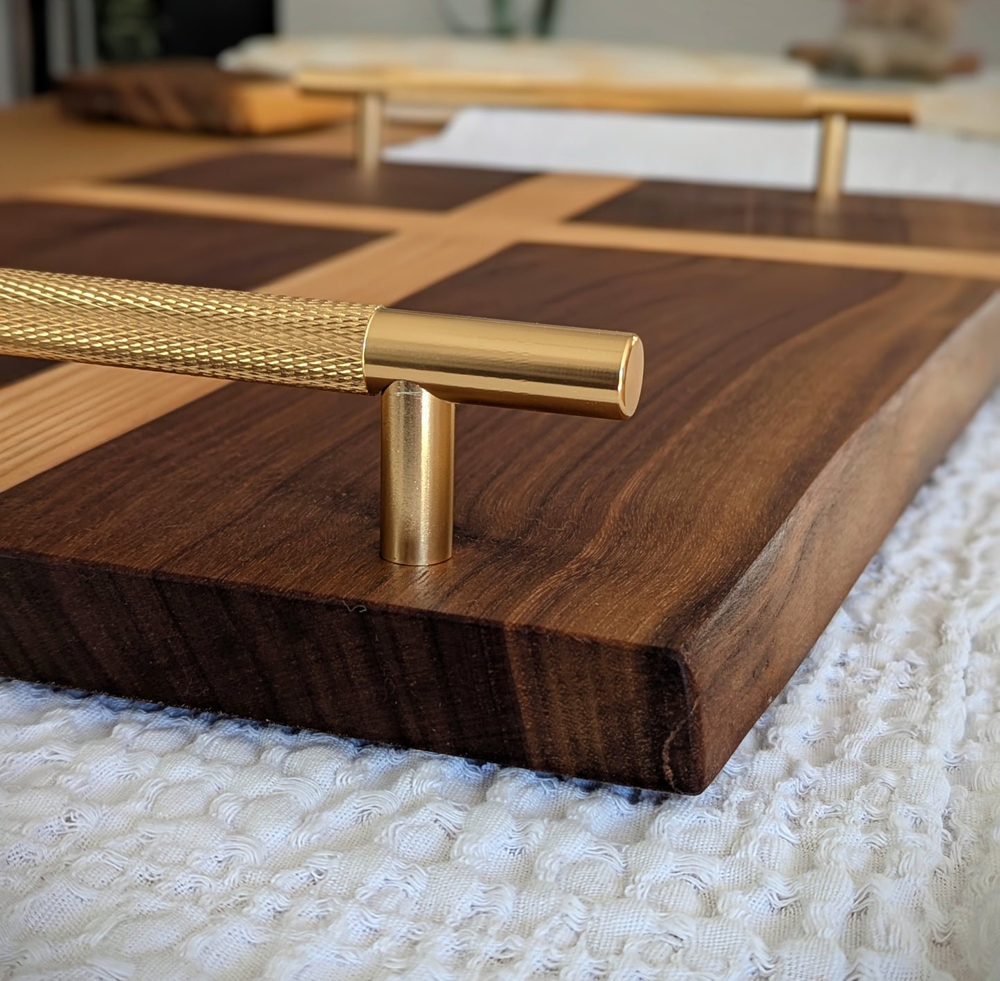 Large Walnut & Ash Cross Serving Tray with Handles