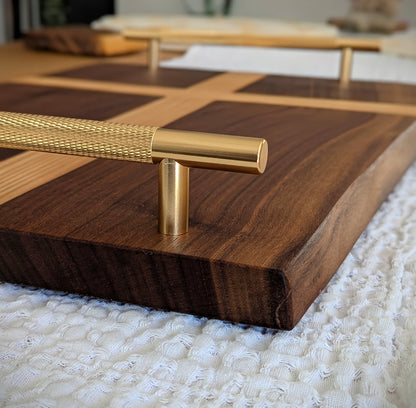 Large Walnut & Ash Cross Serving Tray with Handles
