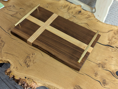 Large Walnut & Ash Cross Serving Tray with Handles