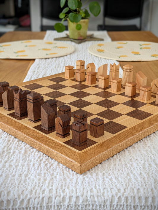 Large Chess set Ash-Walnut-Oak & Pieces
