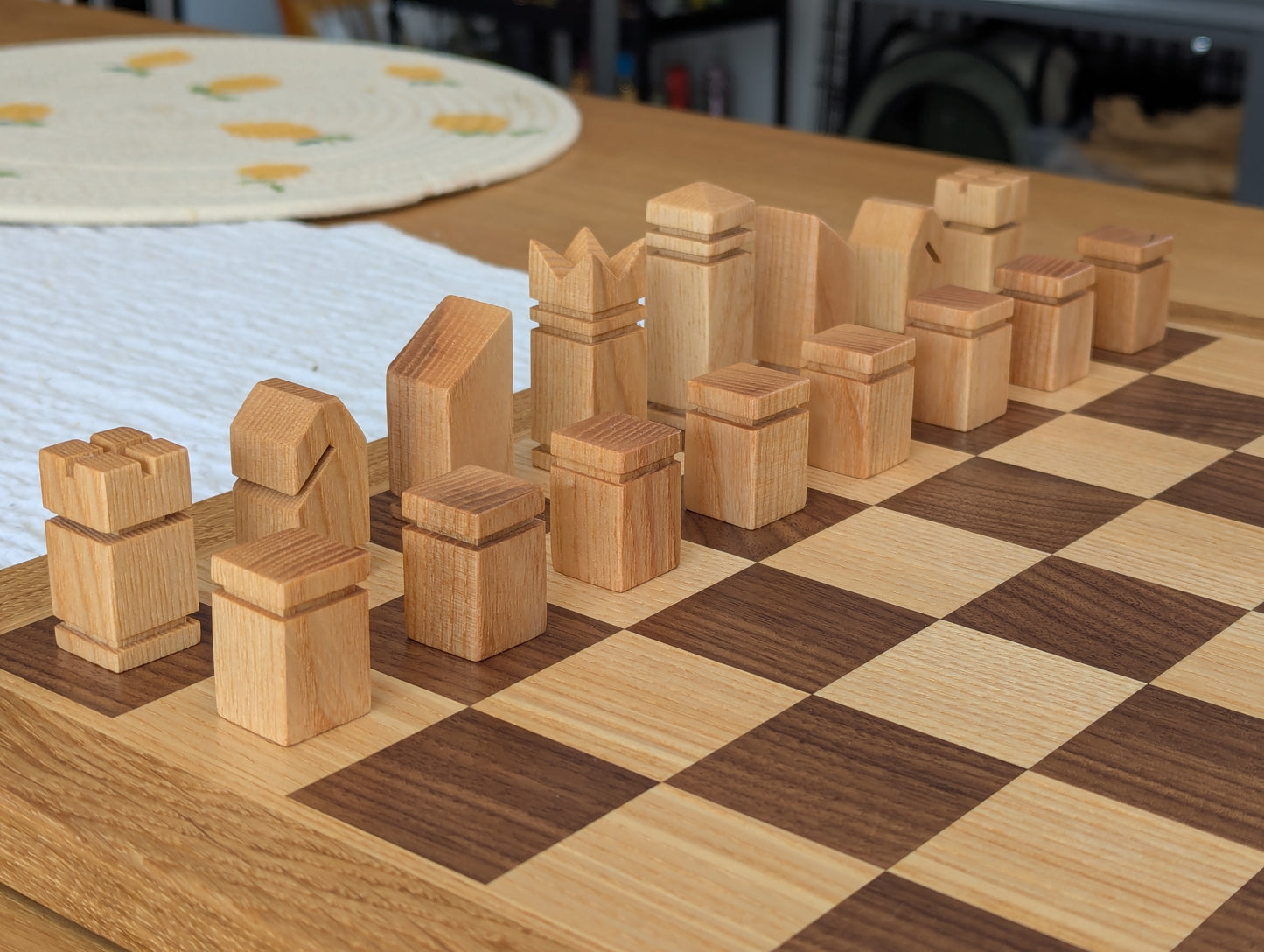 Large Chess set Ash-Walnut-Oak & Pieces